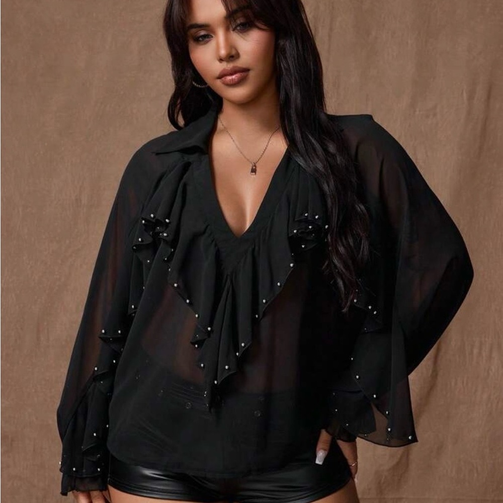 Chic Black Sheer Women's Blouse